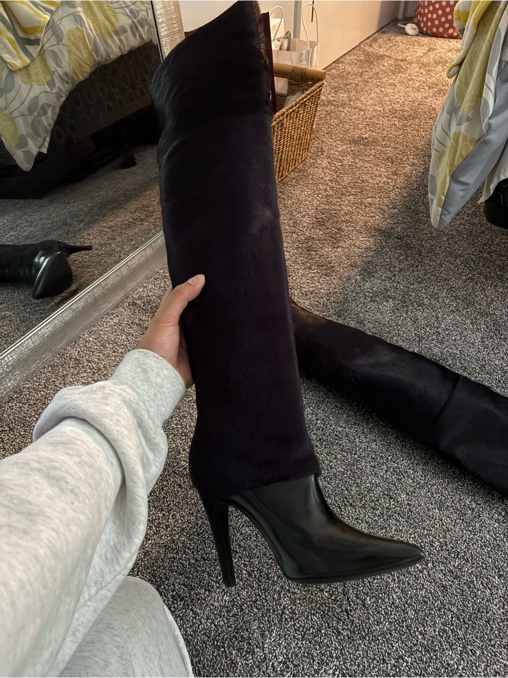 PIERRE HARDY Black Pony Hair Over-the-Knee Stiletto Leather Boot
